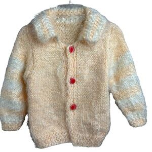Flawless Angora Hand Knitted Creamsicle Color Button Front Sweater Girl Sz. 6-8